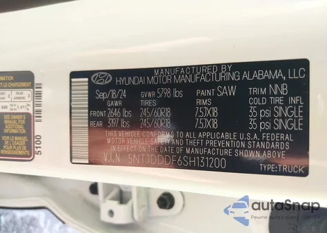 2025 Hyundai Santa Cruz Xrt z USA, uszkodzony, nr VIN 5NTJDDDF6SH131200